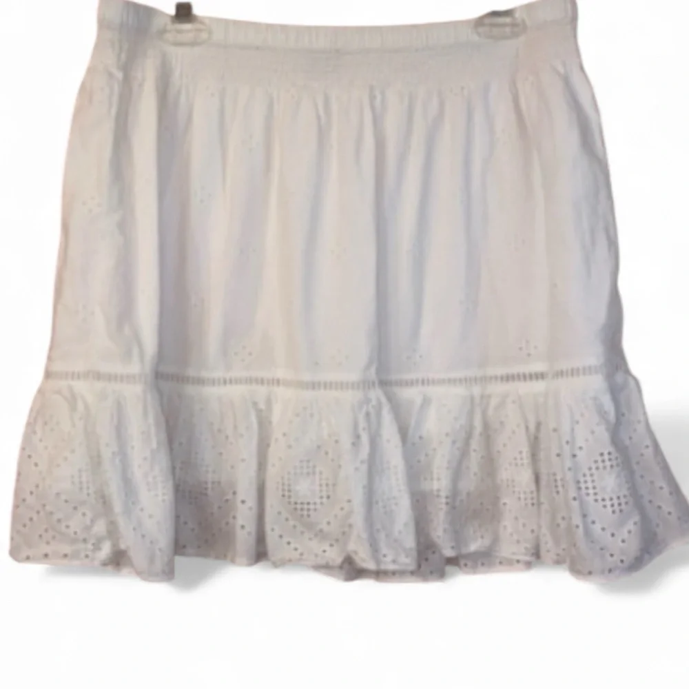 MADEWELL Embroidered Smock Waist Ruffle Eyelet Skirt WHITE Size Medium
